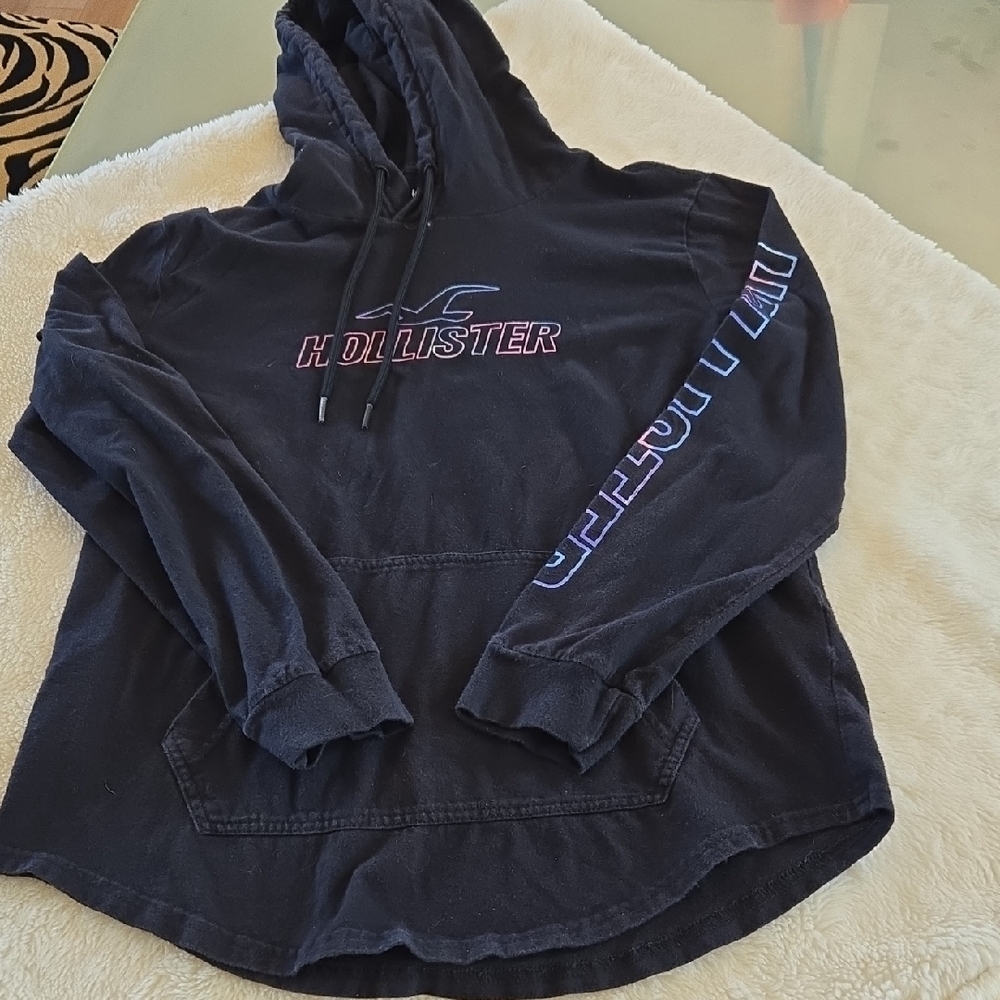 Hollister Navy Hoodie with Graphic Accents